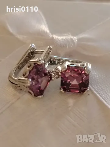 Нови нежни сребърни обеци с аметист и нежни кубични цирконий , снимка 4 - Обеци - 47356829