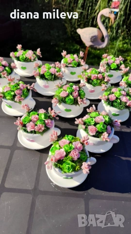 Сладурски чашки с нежни цветлета в зелено и розово!!, снимка 16 - Декорация за дома - 52069049