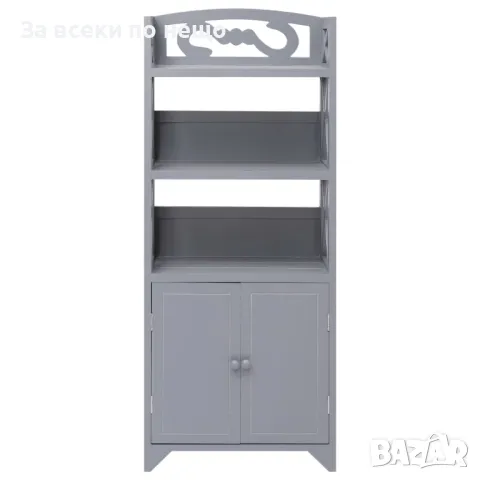 Шкаф за баня, сив, 46x24x116 см, дърво от пауловния, снимка 3 - Шкафове - 48748439