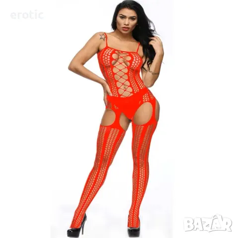 Еротично бельо, мрежесто боди за цяло тяло в червен цвят - Код: B536R, снимка 14 - Бельо - 48694080