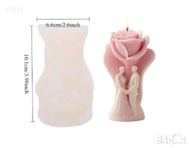 3D Младоженци двойка булка с роза сватба сватбен силиконов молд форма фондан шоколад гипс смола свещ, снимка 2 - Форми - 51380772