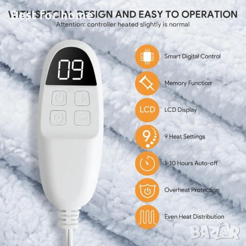 Електрическо отопляемо одеяло Olycism 200x180 см. с 9 нива на нагряване , снимка 2 - Олекотени завивки и одеяла - 53537649