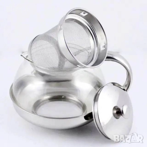 Стъклена кана за чай от неръждаема стомана с цедка за листа, снимка 6 - Други - 52894854