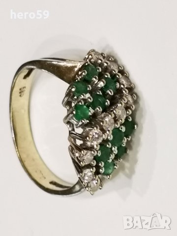 Дамски златен пръстен,брилянти и изумруди-Продаден, снимка 4 - Пръстени - 27420512