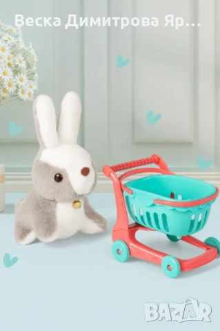 Сладурско плюшено зайче с пазарска количка, снимка 3 - Плюшени играчки - 50842052