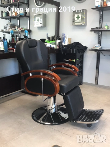 Бръснарски стол Apolo - черно и черно с оранжево, снимка 8 - Бръснарски столове - 44597798