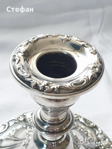 Масивен посребрен свещник, снимка 4 - Антикварни и старинни предмети - 51557305