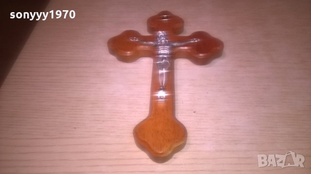 Дървен кръст с христос-бронз/сребро-20Х13см-внос швеицария, снимка 12 - Колекции - 27397901