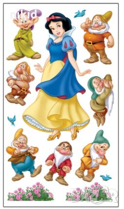 Снежанка и седемте джуджета на поляна стикер за стена мебел гардероб детска стая, снимка 3 - Други - 35347249