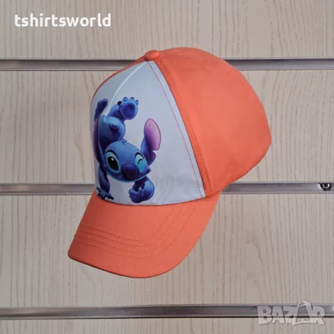 Нова детска шапка с козирка Стич (Stitch) в коралов цвят, снимка 2 - Шапки, шалове и ръкавици - 47677050