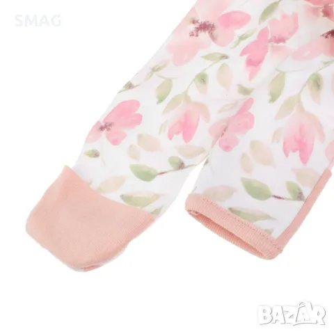 Бебешко памучно боди ромпър бяло на розови цветя S_1245189, снимка 4 - Бебешки гащеризони - 49739900