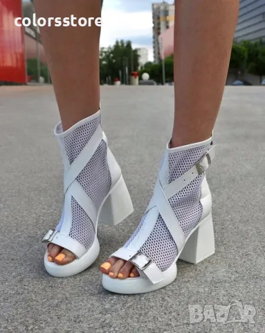 Летни боти на ток - бяла кожа - LBMN56