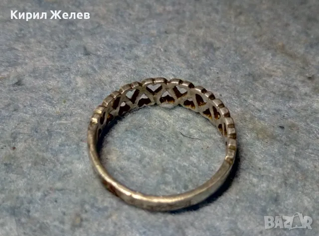 РОМАНТИЧЕН СРЕБЪРЕН ПРЪСТЕН ПРЕПЛЕТЕНИ СЪРЧИЦА СРЕБРО 900 СТАРА РЪЧНА АЖУРНА АРТ ИЗРАБОТКА 49365, снимка 5 - Пръстени - 49001820
