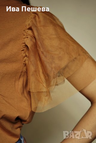 Тениска с ефектен ръкав, снимка 2 - Тениски - 37022838