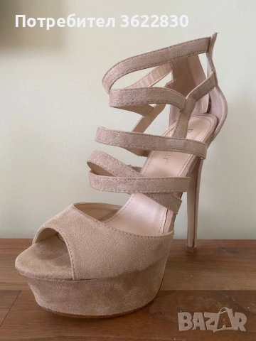 Бежови високи обувки с тънтк ток, снимка 2 - Дамски обувки на ток - 51518195