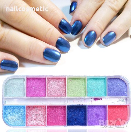 12 цвята перлен пигмент в кутия, снимка 3 - Продукти за маникюр - 28448191