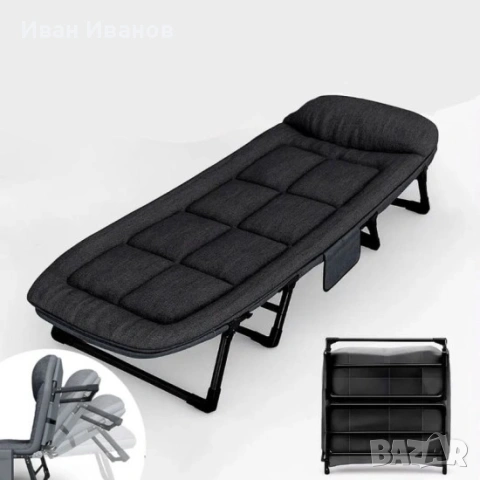 Сгъваемо походно легло / шезлонг - ЧЕРНО, снимка 3 - Градински мебели, декорация  - 53272135