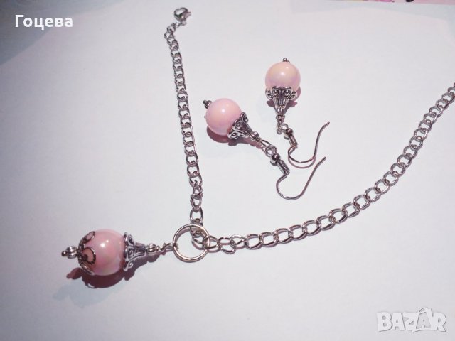 Изящен подаръчен комплект бижута с розови перли !, снимка 8 - Бижутерийни комплекти - 27420300
