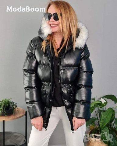 💥Уникално модерно дамско късо черно зимно яке с качулка и пух💥