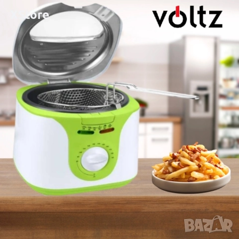 Фритюрник Voltz, 2 литра, 1300W, 80-190 C, Незалепващ съд, Бял/зелен 2 ГОДИНИ ГАРАНЦИЯ, снимка 4 - Фритюрници - 52436755