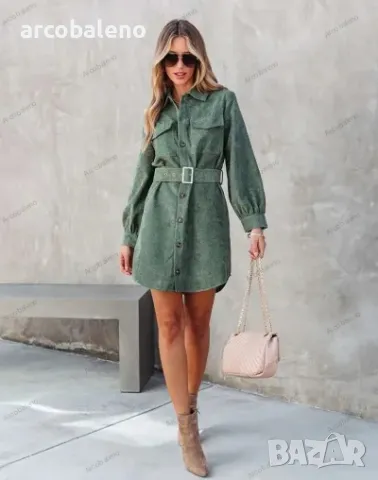 Ежедневна дамска едноцветна рипсена рокля с колан, 3цвята  , снимка 11 - Рокли - 39437376