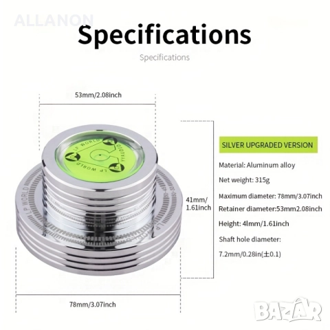 Стабилизатор / Тежест за грамофон с нивелир и стробоскоп 33/45, 50Hz , снимка 9 - Грамофони - 52296061