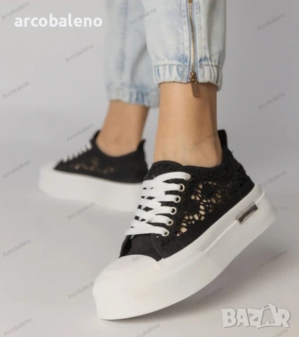 Черни дамски маратонки с ажурна лента Runna, снимка 6 - Маратонки - 50981612