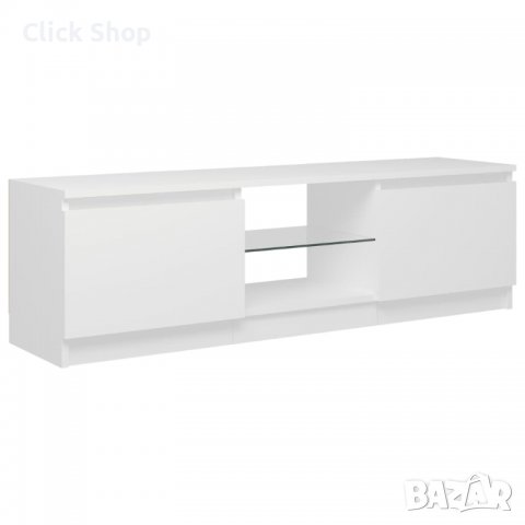 ТВ шкаф с LED осветление, бял, 120x30х35,5 см, снимка 6 - Шкафове - 37961166