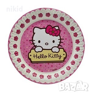 Hello Kitty Коте Кити 8 бр големи парти чинии чинийки, снимка 1 - Чинии - 38184415