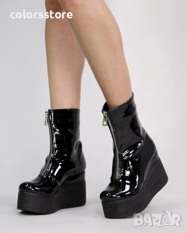 Боти на платформа - черен лак - LT40 , снимка 3 - Дамски боти - 51474451