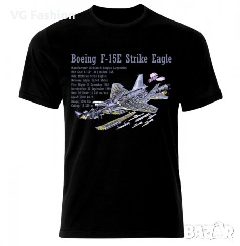 Мъжка Тениска Boeing F-15E Strike Eagle Air Fighter Blueprint, снимка 1 - Тениски - 28311314