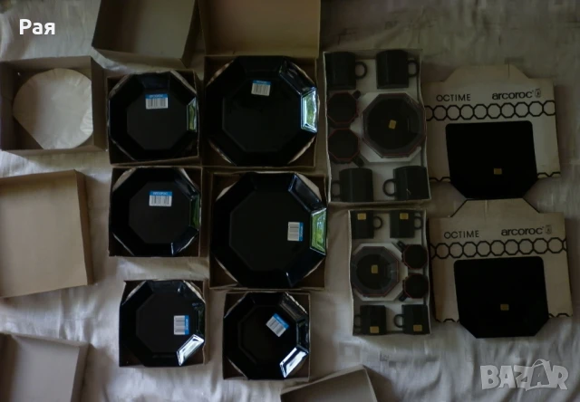 Чисто ново !Сервиз 72 части от 80-години Arcoroc Crystal Octime black France, снимка 2 - Сервизи - 50755337