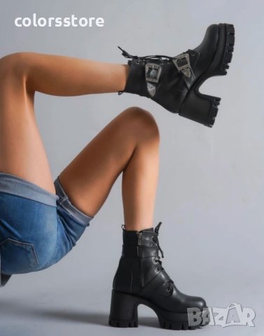 Боти на ток - черна кожа - DT60