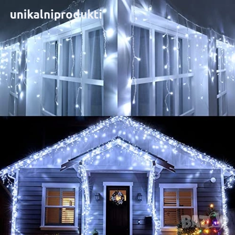 Коледни външни лампички завеса 12м х 40-50см с флаш ефект студено бяла , снимка 2 - Лед осветление - 52264311