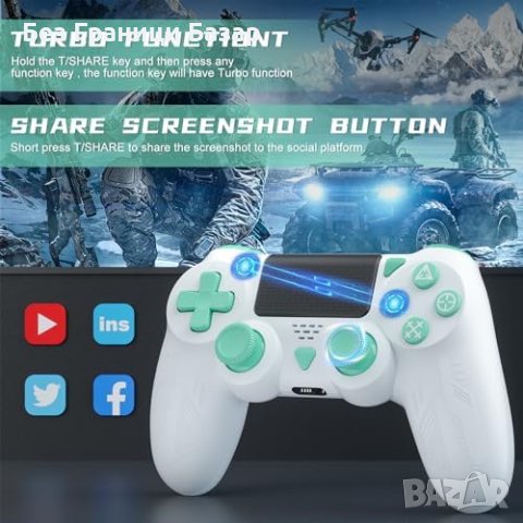 Нов Безжичен Контролер PS-4, PRO, SLIM 15ч Батерия Bluetooth, снимка 3 - Аксесоари - 43512658