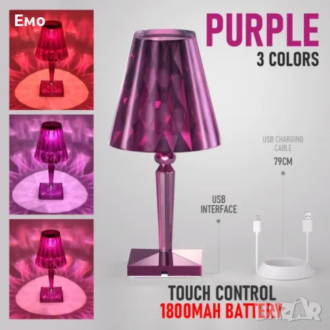 Конусовидна декоративна настолна лампа с usb кабел и дистанционно - Тип кристална лампа., снимка 9 - Настолни лампи - 48241866