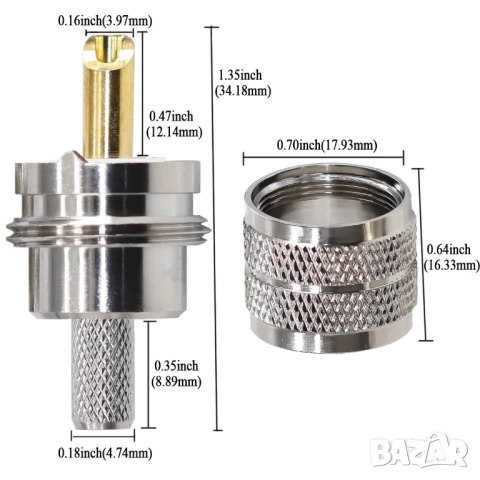 Конектор за кримпване SO239/PL259 Male за кабели LMR195 RG58 RG142 RG400, снимка 2 - Друга електроника - 51899271