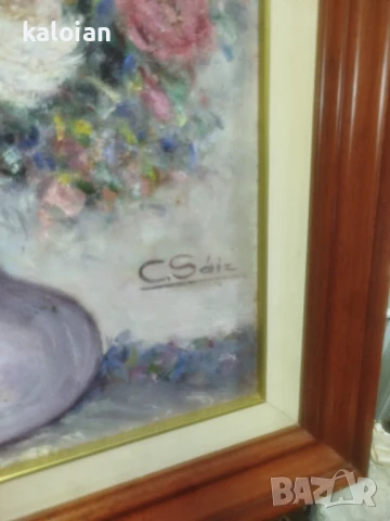 Цветя красота. Масло на платно с подпис. Авторски картини испански. Рамки с размери от снимките. Цен, снимка 8 - Картини - 51286211