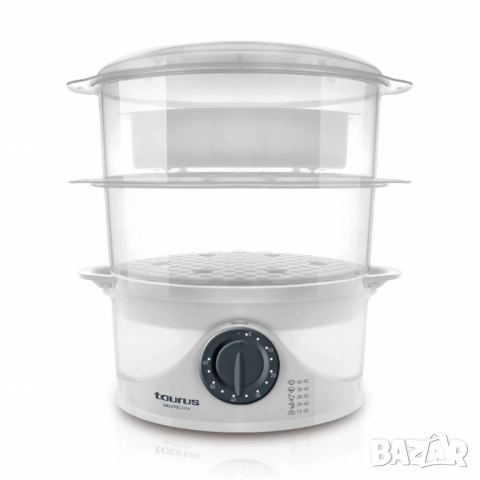 Уред за готвене на пара Taurus Salutecook 800W, 6 л, таймер 60 мин, 2 съда за готвене, съд за бял ор, снимка 2 - Други - 51992710