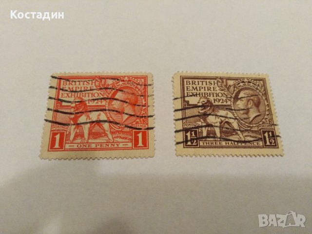 Пощенска марка 2бр-Великобритания 1924, снимка 1 - Филателия - 43336067