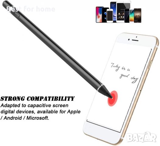 Stylus Активна капацитивна писалка за сензорен екран с 1,5 мм  и LED индикатор+5 накрайника, снимка 4 - Друга електроника - 40241152