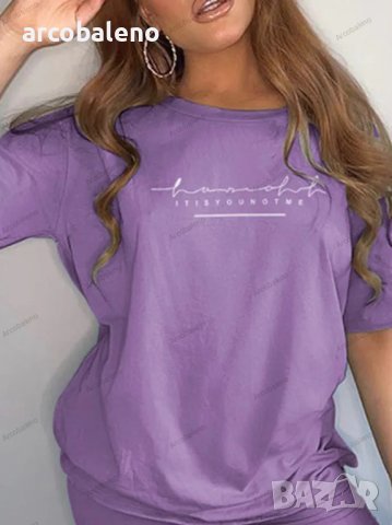 Дамски летен комплект от тениска и подходящи шорти, 6цвята - 023, снимка 5 - Комплекти - 40747448