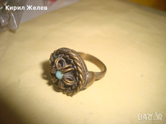 19 ВЕК ВЪЗРОЖДЕНСКИ ТРАДИЦИОНЕН ТЮРКОАЗЕН ПРЪСТЕН БРОНЗ САЧАН МАЙСТОРСКА СТАРА ИЗРАБОТКА 22208, снимка 8 - Антикварни и старинни предмети - 33051710