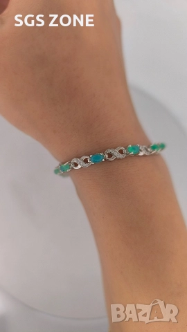 Ръчно изработена сребърна гривна със зелен опал и символ за безкрайност, снимка 7 - Гривни - 52604705