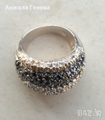 Масивен сребърен пръстен с бели и черни цирконий, снимка 4 - Пръстени - 38599811