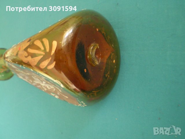 Ръчно издухано  и ръчно рисувана гарафа цвят карамел, снимка 6 - Антикварни и старинни предмети - 38467241