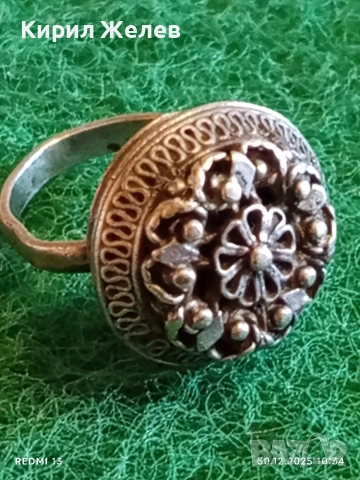Възрожденски филигранен сребърен пръстен гранулация ювелирна изработка 36131, снимка 6 - Пръстени - 52934091