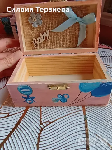 Ръчно изработена дървена кутия за бебе момче , снимка 5 - Декорация за дома - 49738379