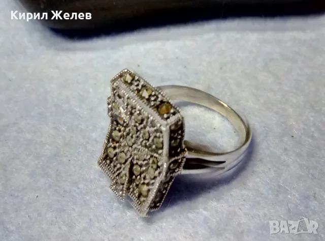 РАЗКОШЕН МАРКАЗИТЕН СРЕБЪРЕН ПРЪСТЕН СРЕБРО 925 с БЯЛА ПОЗЛАТА ИНКРУСТИРАН с КАМЪНИ МАРКАЗИТ 49114, снимка 13 - Пръстени - 49351687