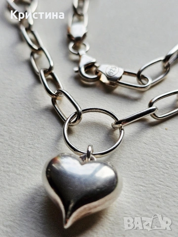 Красиво сребърно колие със сърце, снимка 4 - Колиета, медальони, синджири - 53138641
